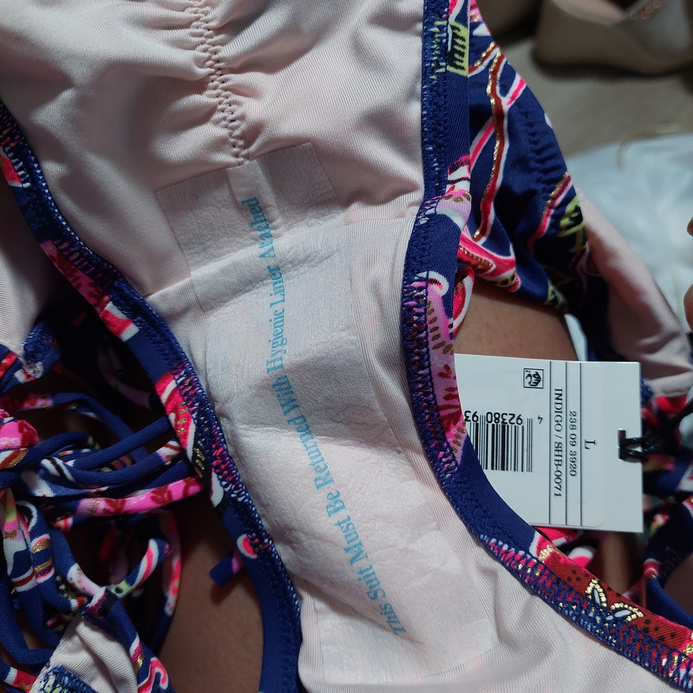 Indigo Blue and‎ Pink Floral Bikini with Criss-Cross Straps - Picture 8 of 10
